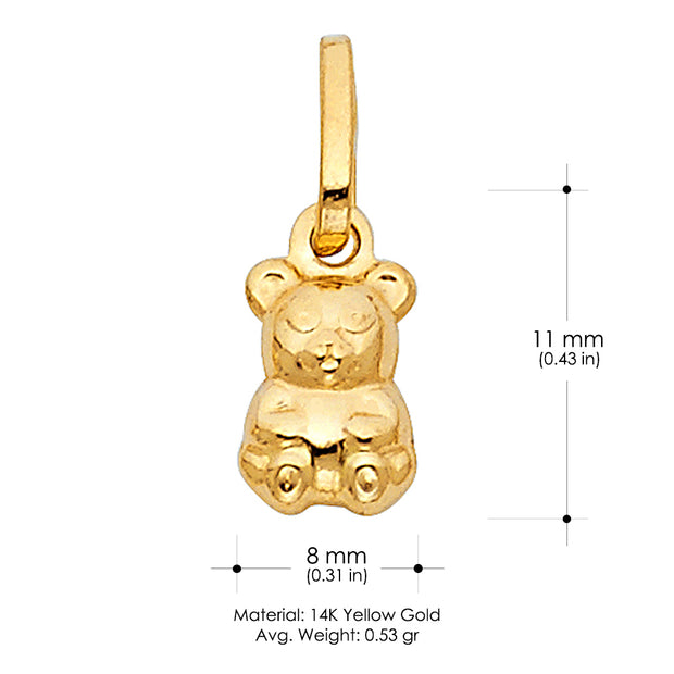 14K Gold Small Sitting Bear Charm Pendant with 0.9mm Wheat Chain Necklace