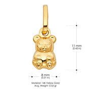 14K Gold Small Sitting Bear Charm Pendant with 0.8mm Box Chain Necklace