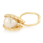 14K Gold Clam Shell with Pearl Charm Pendant with 1.2mm Flat Open Wheat Chain Necklace