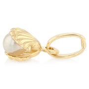 14K Gold Clam Shell with Pearl Charm Pendant with 1.2mm Flat Open Wheat Chain Necklace