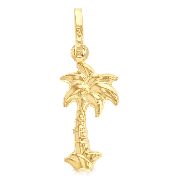 14K Gold Palm Tree Charm Pendant with 0.8mm Box Chain Necklace