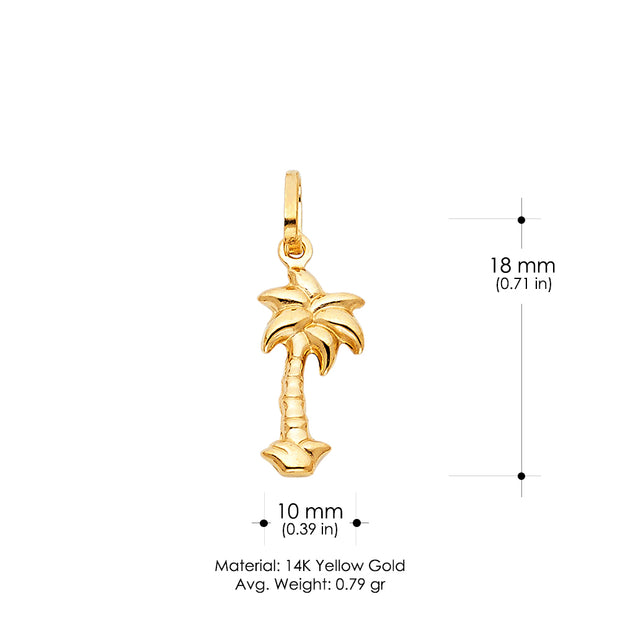 14K Gold Palm Tree Charm Pendant with 0.8mm Box Chain Necklace