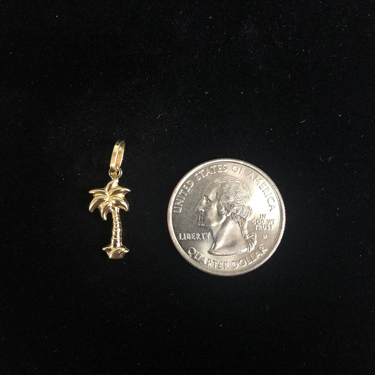 14K Gold Palm Tree Charm Pendant with 1.6mm Figaro 3+1 Chain Necklace