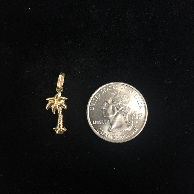 14K Gold Palm Tree Charm Pendant with 0.9mm Singapore Chain Necklace