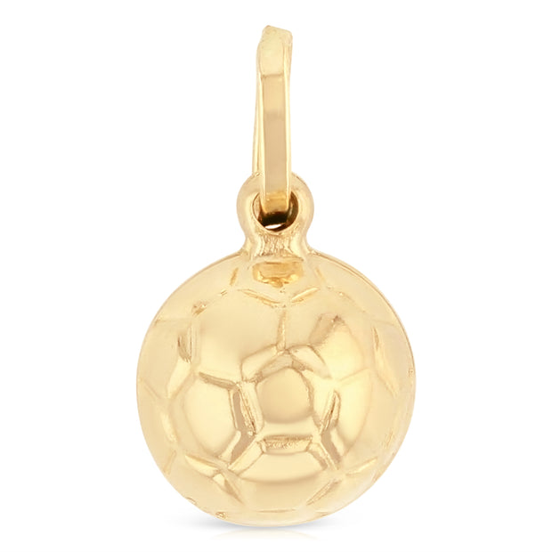 14K Gold Plain Soccer Ball Charm Pendant with 1.5mm Flat Open Wheat Chain Necklace