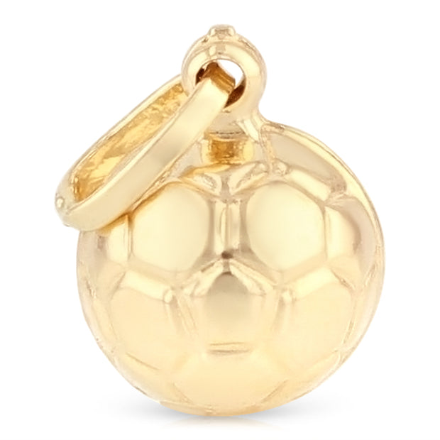 14K Gold Plain Soccer Ball Charm Pendant with 1.5mm Flat Open Wheat Chain Necklace