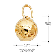 14K Gold Plain Soccer Ball Charm Pendant with 1.5mm Flat Open Wheat Chain Necklace