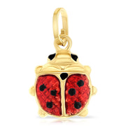 14K Gold Lady Bug Colored Enamel Lucky Charm Pendant with 0.8mm Box Chain Necklace