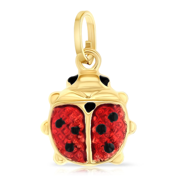 14K Gold Lady Bug Enamel Lucky Charm Pendant with 2mm Figaro 3+1 Chain Necklace