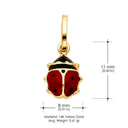 14K Gold Lady Bug Enamel Lucky Charm Pendant with 1.6mm Figaro 3+1 Chain Necklace