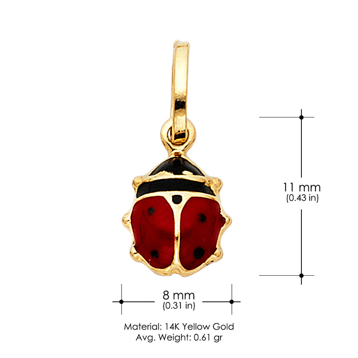 14K Gold Lady Bug Enamel Lucky Charm Pendant with 0.9mm Singapore Chain Necklace