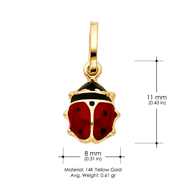 14K Gold Lady Bug Colored Enamel Lucky Charm Pendant with 0.8mm Box Chain Necklace