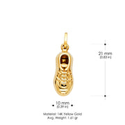 14K Gold Soccer Shoe Enamel Charm Pendant with 1.5mm Flat Open Wheat Chain Necklace