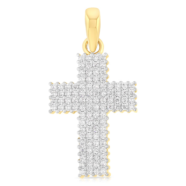 14K White Gold Fancy Cross CZ Studded  Charm Pendant with 1.5mm Flat Open Wheat Chain Necklace