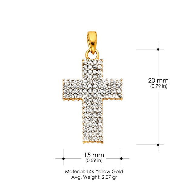 14K White Gold Fancy Cross CZ Studded  Charm Pendant with 1.2mm Singapore Chain Necklace