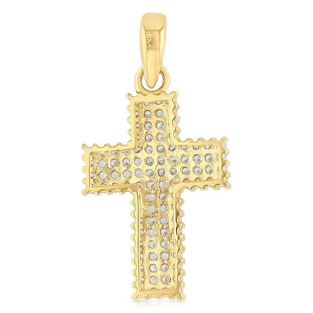 14K White Gold Fancy Cross CZ Studded  Charm Pendant with 2.3mm Figaro 3+1 Chain Necklace