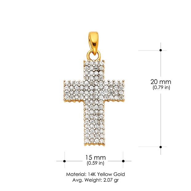 14K White Gold Fancy Cross CZ Studded  Charm Pendant with 2.3mm Figaro 3+1 Chain Necklace