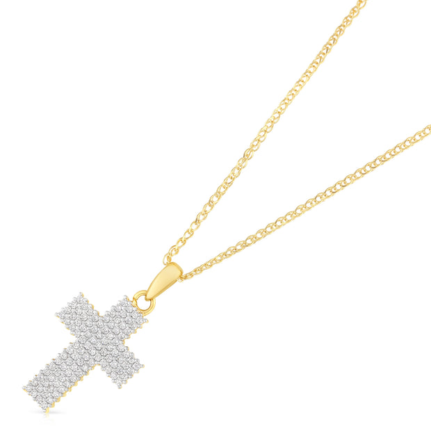 14K White Gold Fancy Cross CZ Studded  Charm Pendant with 1.5mm Flat Open Wheat Chain Necklace