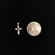 14K White Gold Fancy Cross Tapered Baguette CZ  Charm Pendant with 1.5mm Flat Open Wheat Chain Necklace