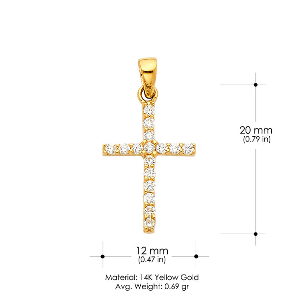 14K White Gold Fancy Cross Round Cut CZ  Charm Pendant with 1.5mm Flat Open Wheat Chain Necklace