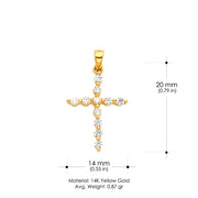 14K White Gold Fancy Cross Round Cut CZ  Charm Pendant with 1.5mm Flat Open Wheat Chain Necklace