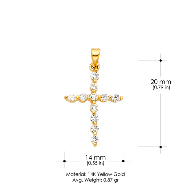 14K White Gold Fancy Cross Round Cut CZ  Charm Pendant with 1.5mm Flat Open Wheat Chain Necklace