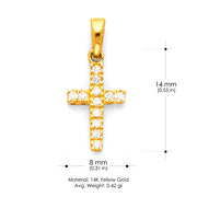 14K White Gold Fancy Cross Round Cut CZ  Charm Pendant with 0.9mm Singapore Chain Necklace