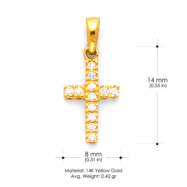 14K Gold Fancy Cross CZ Studded Religious Pendant