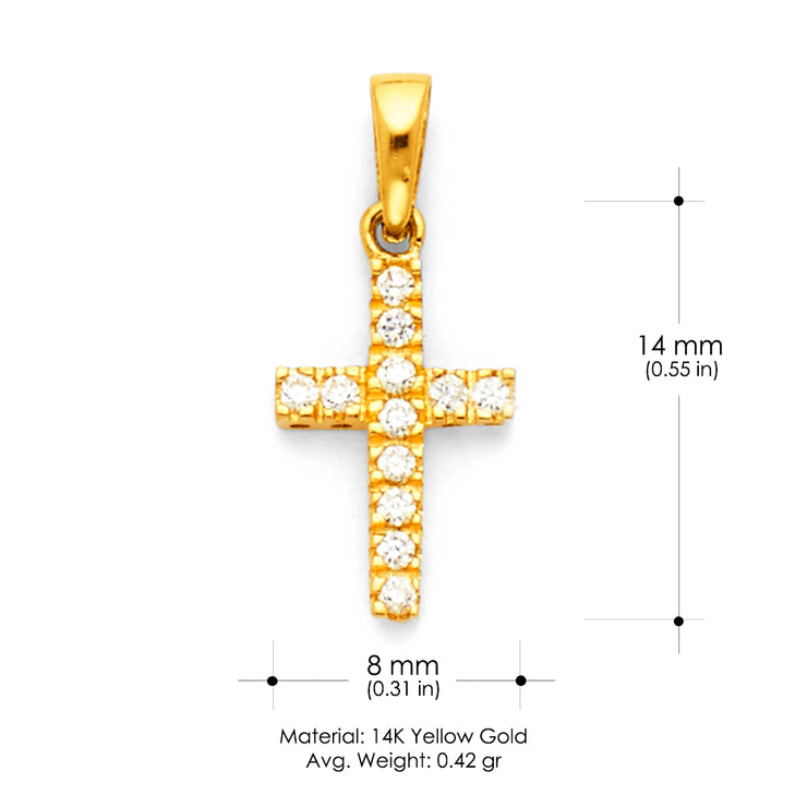 14K White Gold Fancy Cross Round Cut CZ  Charm Pendant with 1.2mm Flat Open Wheat Chain Necklace