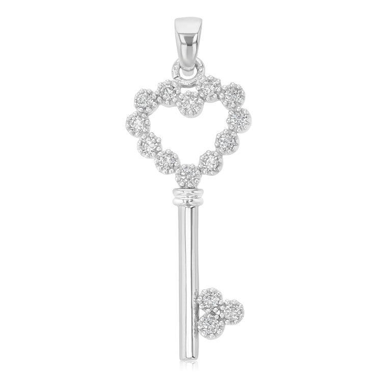 14K Gold CZ Heart Design Key Charm Pendant