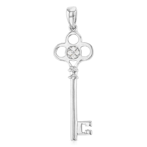 14K Gold Vintage Key CZ Charm Pendant