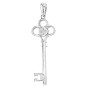 14K Gold Vintage Key CZ Charm Pendant