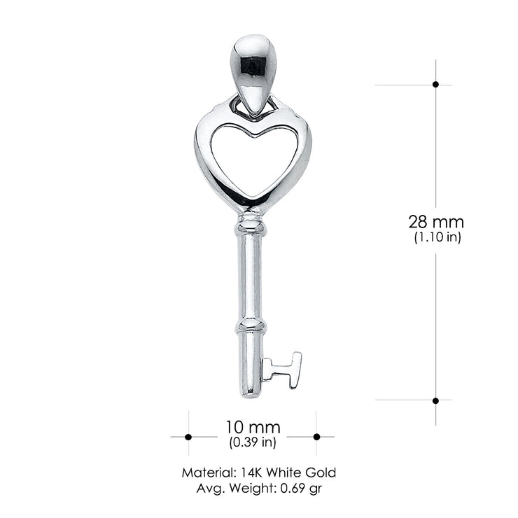 14K Gold Key to My Heart Plain Charm Pendant