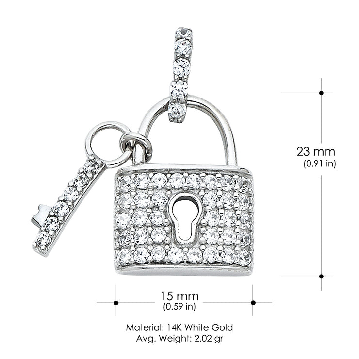 14K Gold Lock & Key CZ Studded Charm Pendant