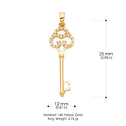 14K Gold Vintage Key CZ Charm Pendant with 1.2mm Singapore Chain Necklace