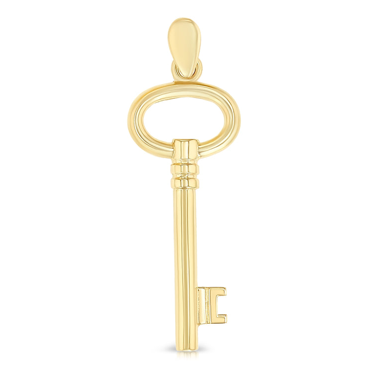 14K Gold Plain Key Charm Pendant with 1.2mm Singapore Chain Necklace