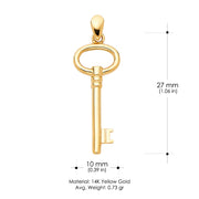 14K Gold Plain Key Charm Pendant