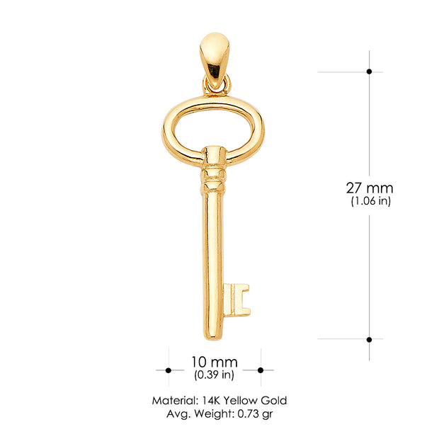 14K Gold Plain Key Charm Pendant