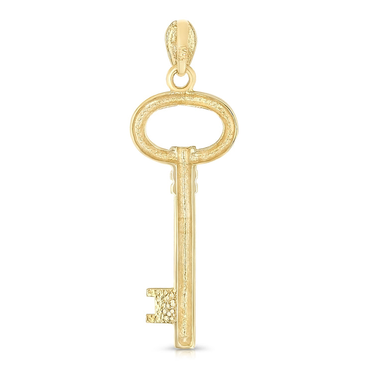 14K Gold Plain Key Charm Pendant