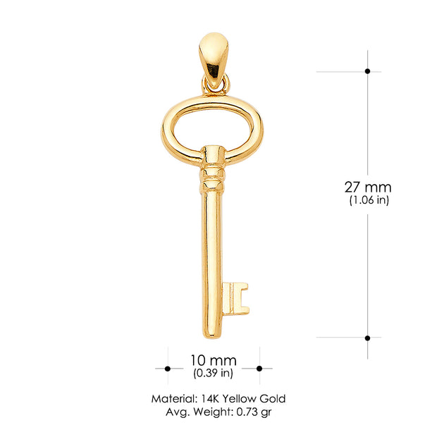 14K Gold Plain Key Charm Pendant with 1.2mm Singapore Chain Necklace