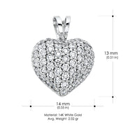 14K Gold Love Heart CZ Studded Charm Pendant