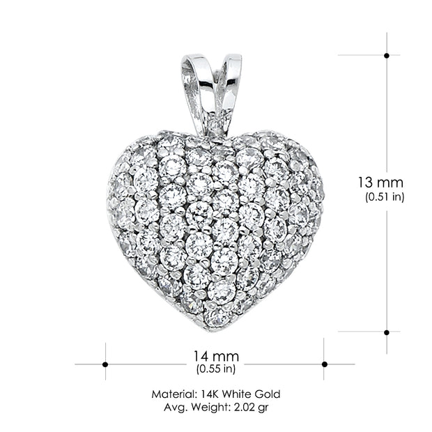 14K Gold Love Heart CZ Studded Charm Pendant