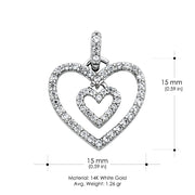 14K Gold CZ Heart Charm Pendant