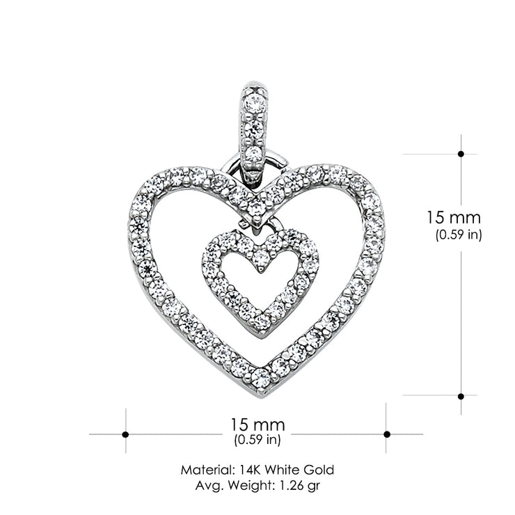 14K Gold CZ Heart Charm Pendant