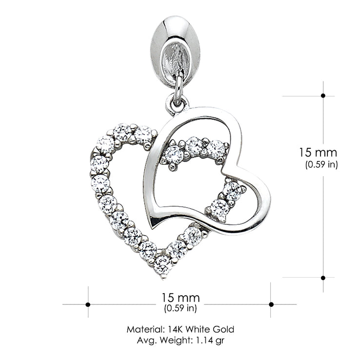 14K Gold CZ Double Heart Charm Pendant