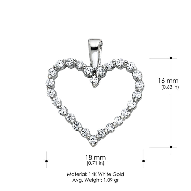 14K Gold Open Fancy Heart CZ Charm Pendant