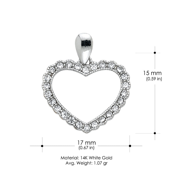 14K Gold Open Fancy Heart CZ Charm Pendant