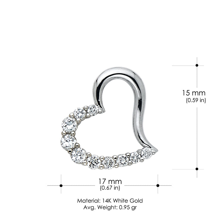 14K Gold Journey Tilted Open Heart CZ Charm Pendant