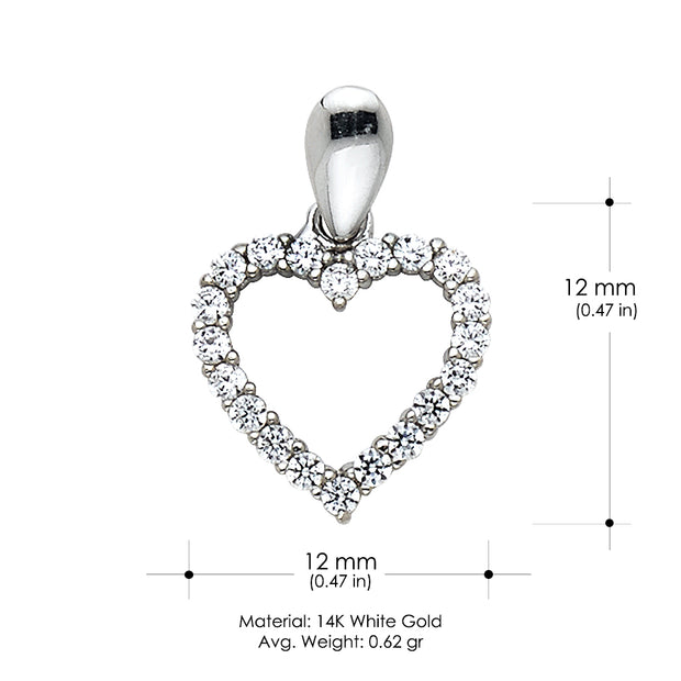 14K Gold Open Heart CZ Studded Charm Pendant
