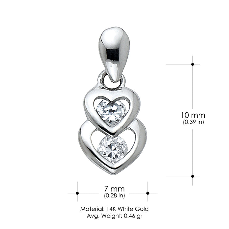 14K Gold Dual Interlocking Hearts CZ Charm Pendant